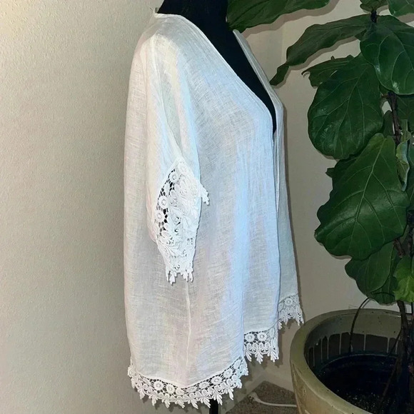Bellambra Women’s Made in Italy 100% White 100% Linen Kimono Cover Up One Size - Picture 7 of 16